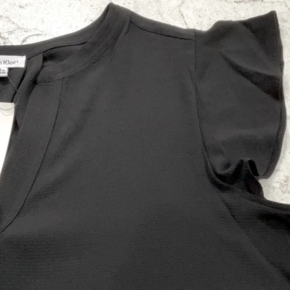NWT Calvin Klein Black top with notch collar and butterfly sleeve size XL - Picture 6 of 9